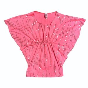 COPY - Pink Bat Wing Dolman Sleeve Silver Sequin Cute Top